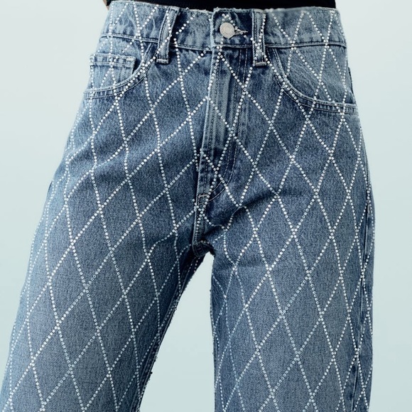 Zara TRF MID RISE RHINESTONE JEANS - Picture 6 of 9